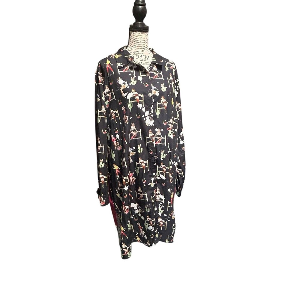 Lucky & Blessed 2X Western Cowgirl Cactus Pinup Print Shirt Dress Long Sleeve